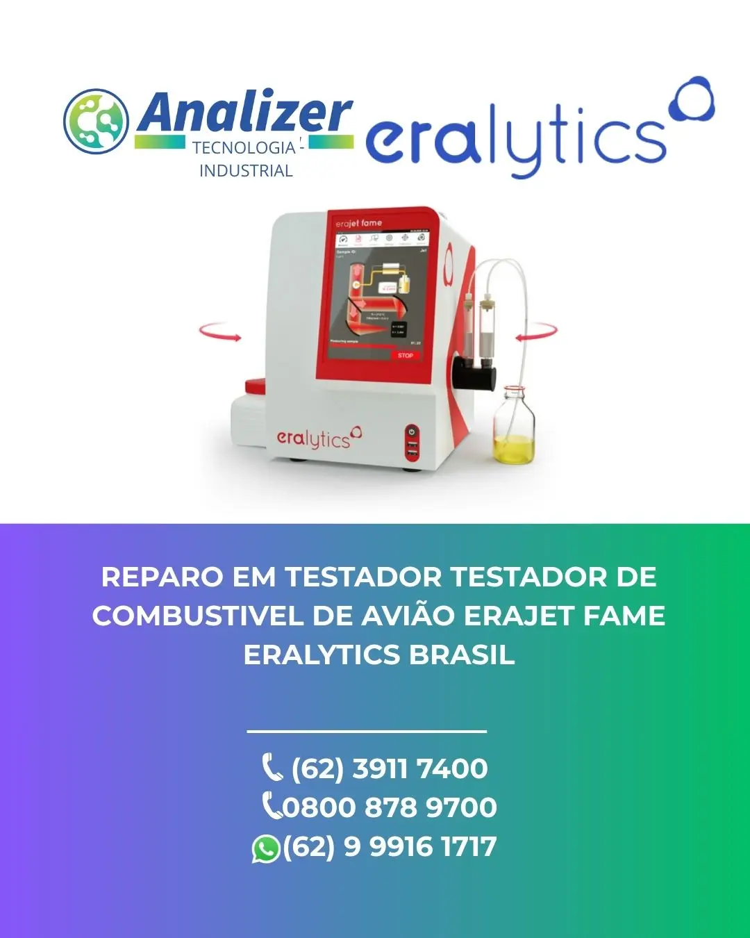 AJUSTE DE TESTADOR DE COMBUSTIVEL DE AVIÃO ERAJET FAME ERALYTICS BRASIL