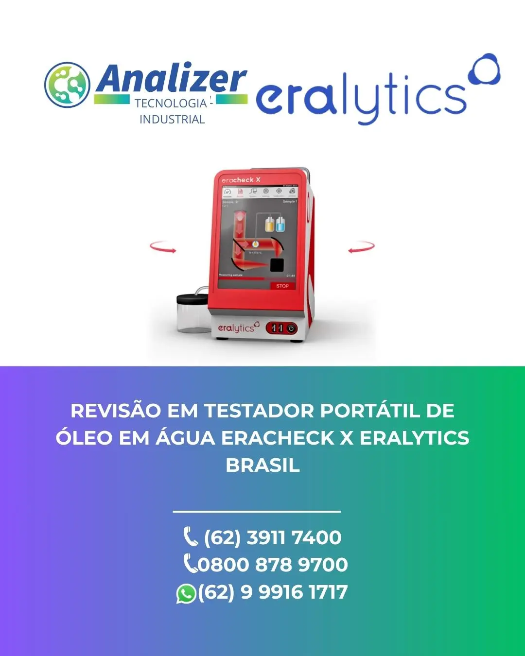 AJUSTE DE TESTADOR PORTÁTIL DE ÓLEO ÁGUA ERACHECK X ERALYTICS BRASIL