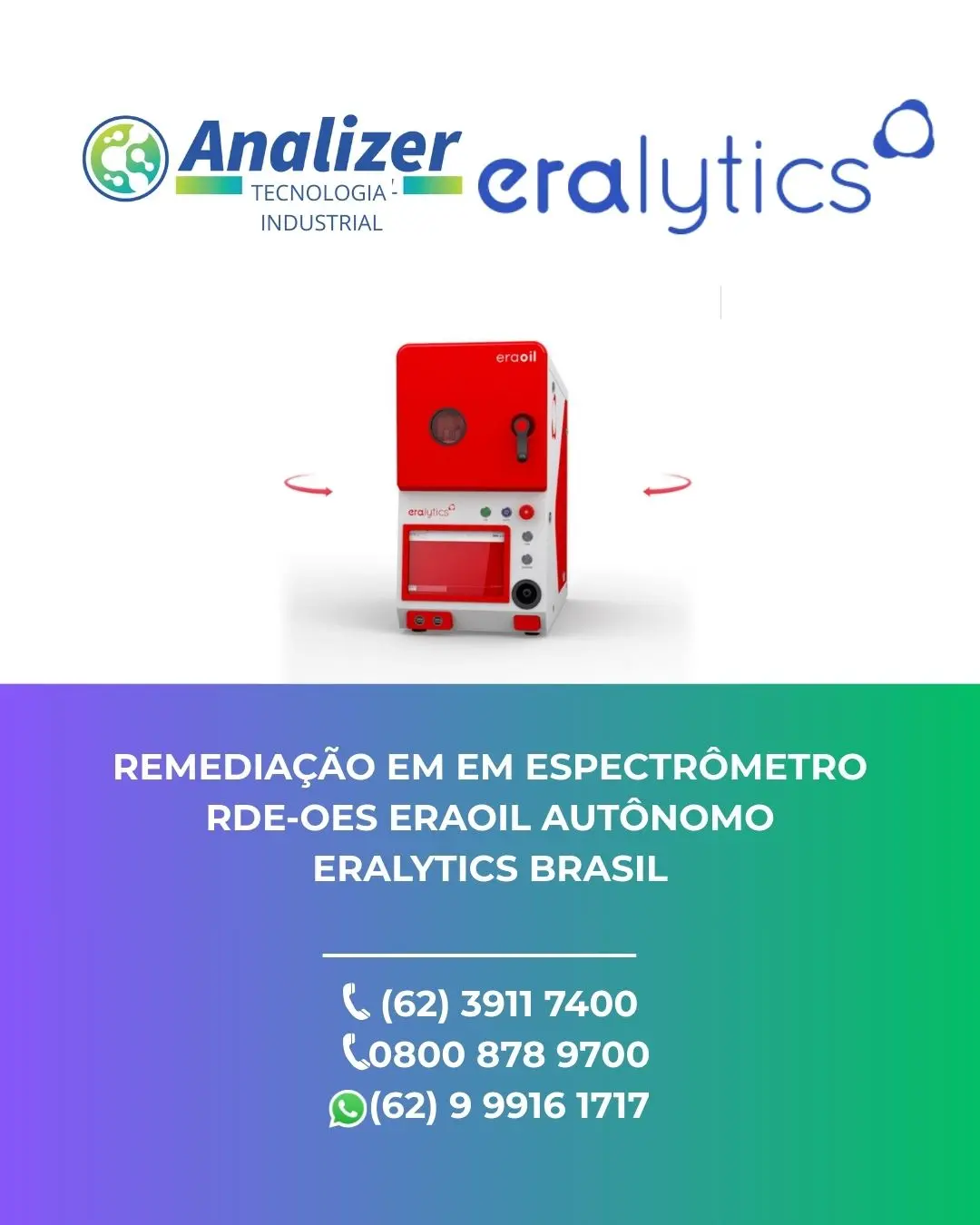AJUSTE EM ESPECTRÔMETRO RDE OES ERAOIL AUTÔNOMO ERALYTICS ESPECTRÔMETRO RDE OES AUTÔNOMO ERALYTICS BRASIL