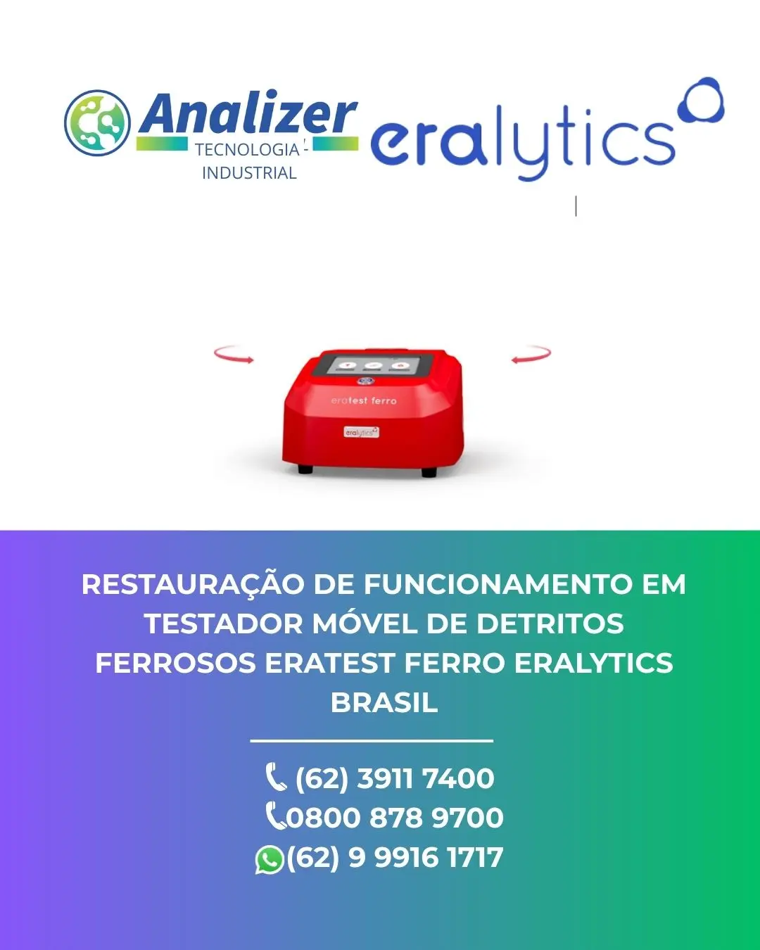 AJUSTE EM TESTADOR MÓVEL DE DETRITOS FERROSOS ERATEST FERRO ERALYTICS BRASIL