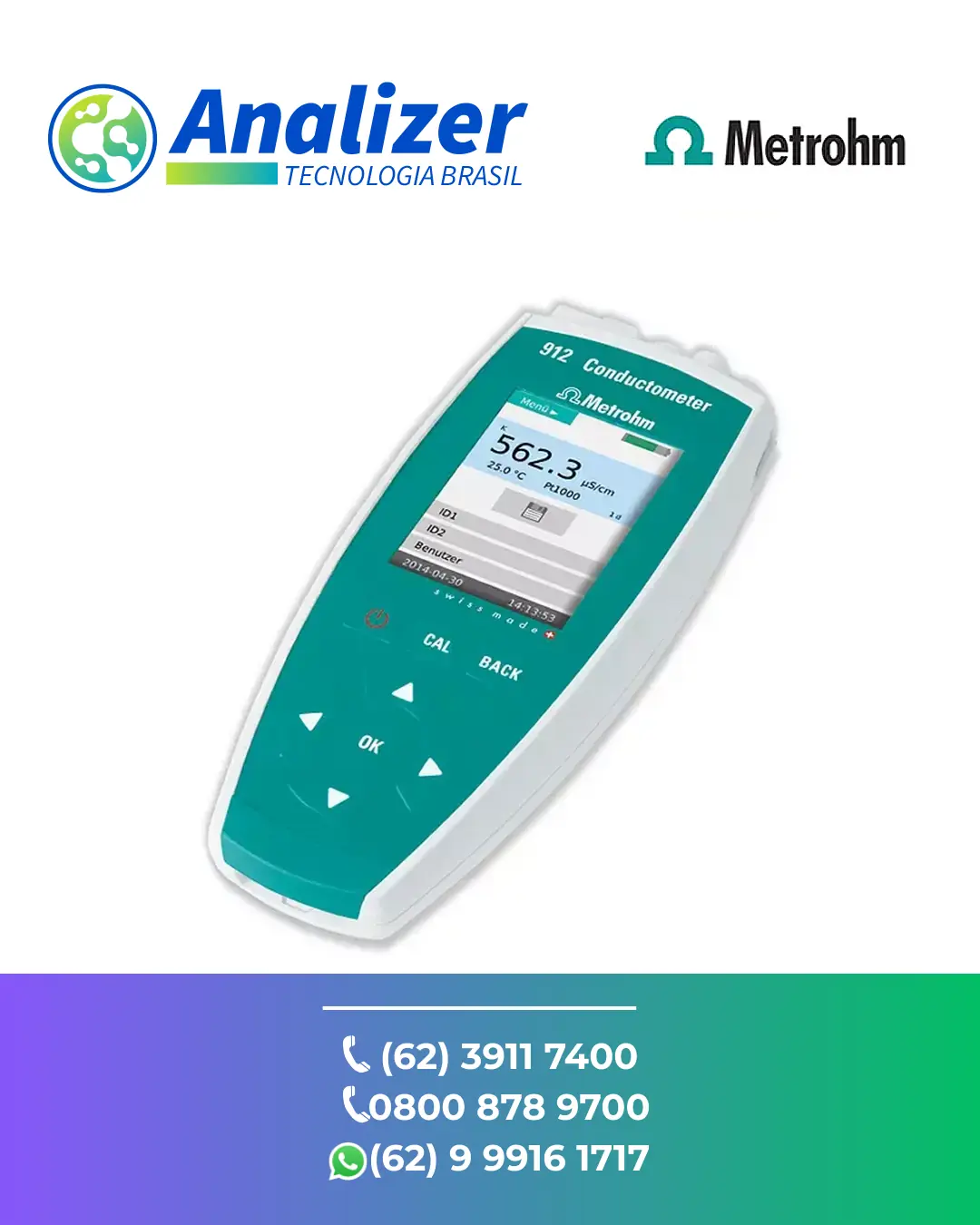 ASSISTÊNCIA TÉCNICA CONDUCTÔMETRO PORTATIL 912 METROHM BRASIL