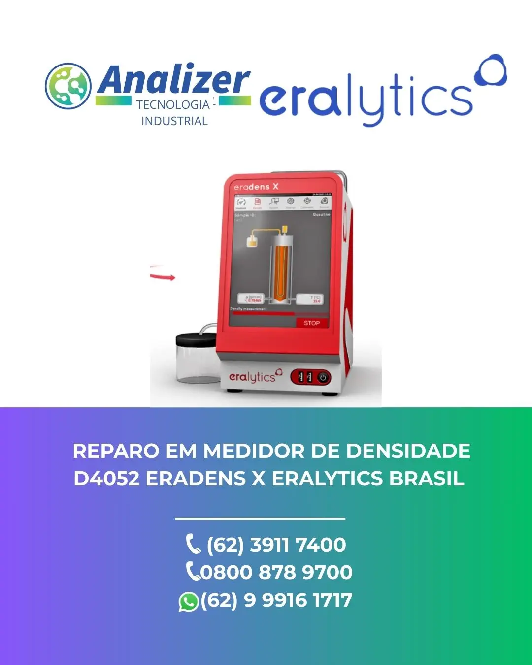 MANUTENÇÃO EM MEDIDOR DE DENSIDADE D4052 ERADENS X ERALYTICS MEDIDOR DE DENSIDADE D4052 ERADENS X ERALYTICS BRASIL
