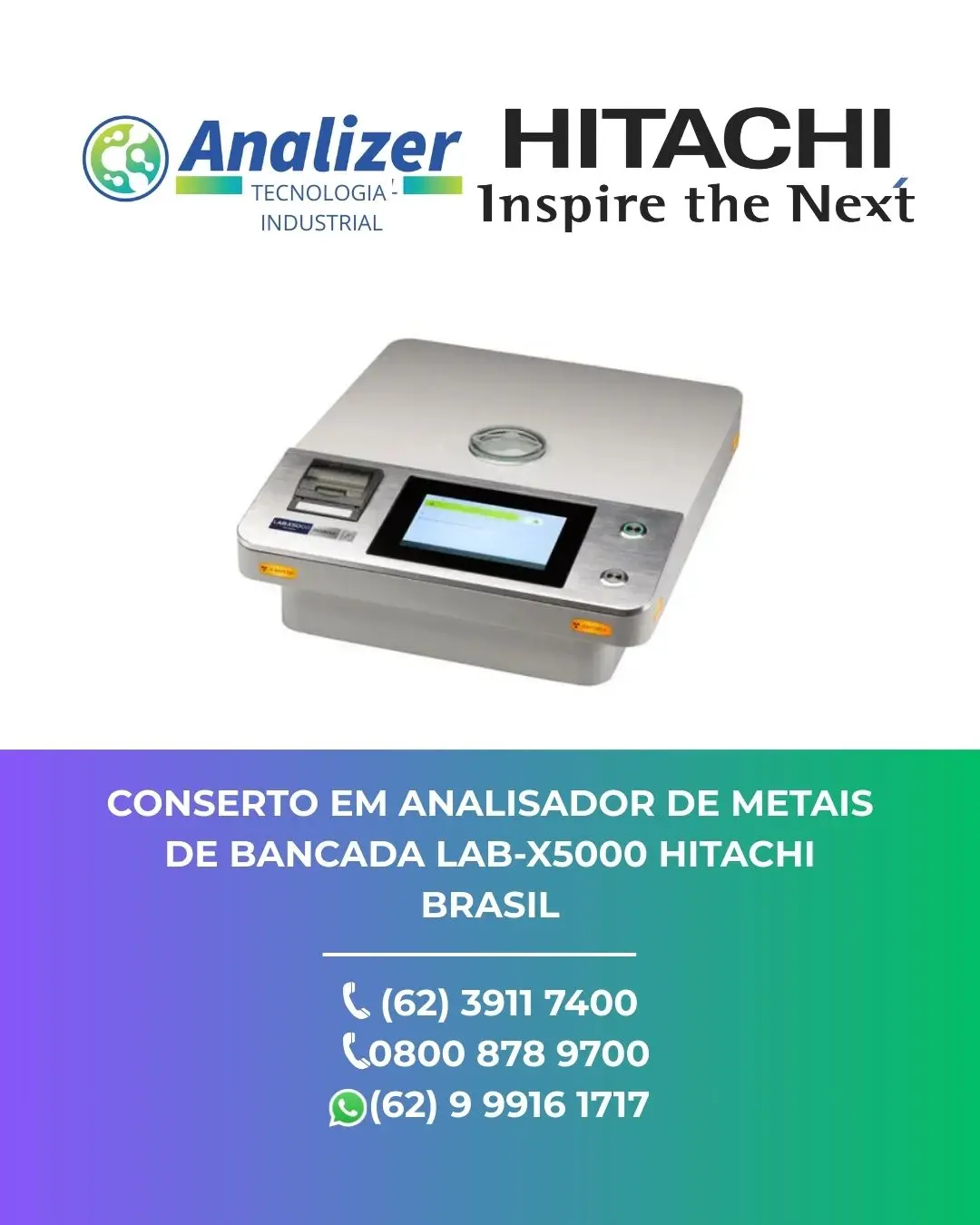 REPARO EM ANALISADOR DE METAIS DE BANCADA LAB X5000 HITACHI BRASIL