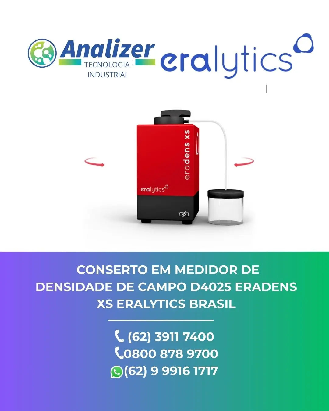 REPARO MEDIDOR DE DENSIDADE DE CAMPO D4025 ERADENS XS ERALYTICS BRASIL
