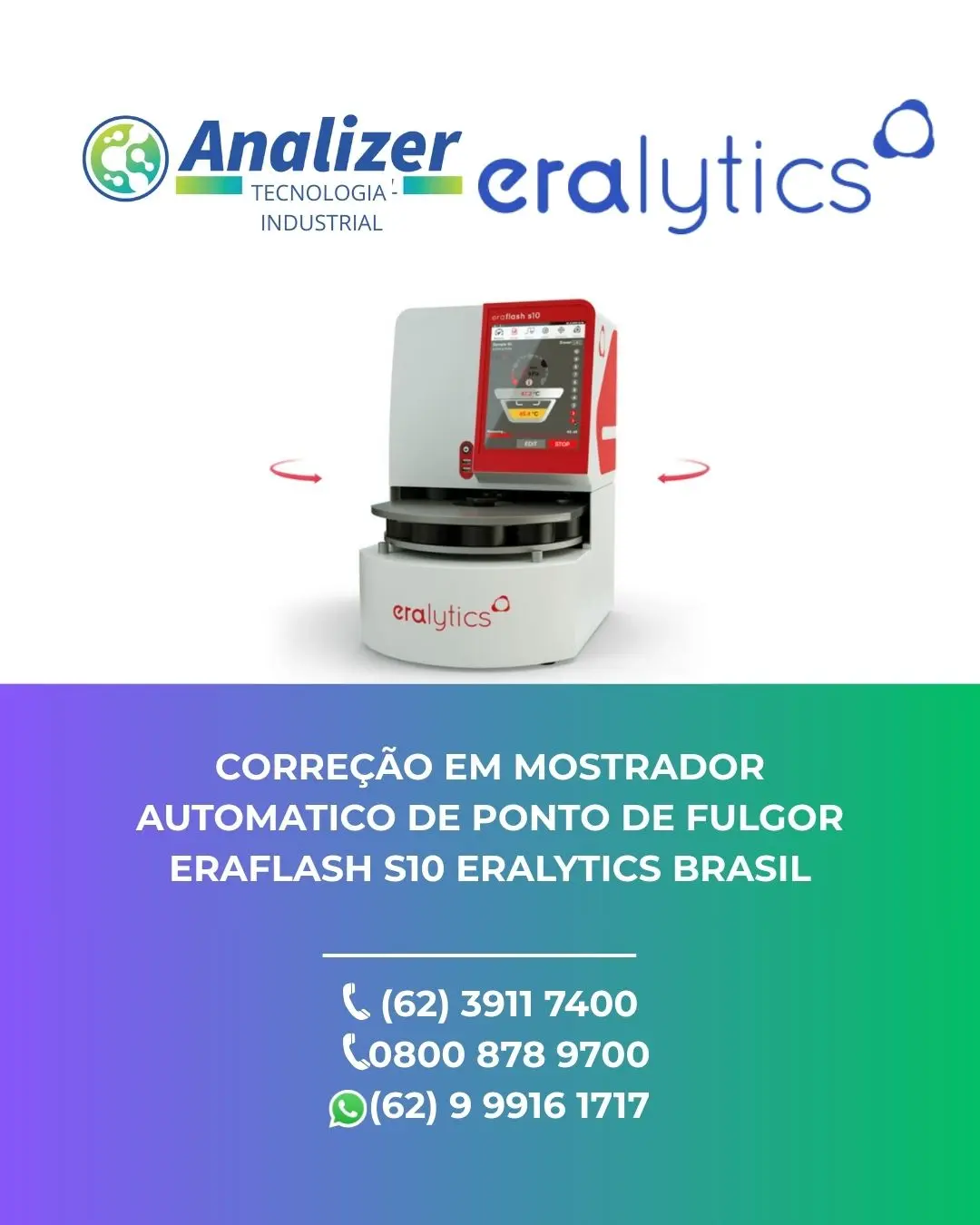 REPARO MOSTRADOR AUTOMATICO PONTO DE FULGOR ERAFLASH S10 ERALYTICS BRASIL