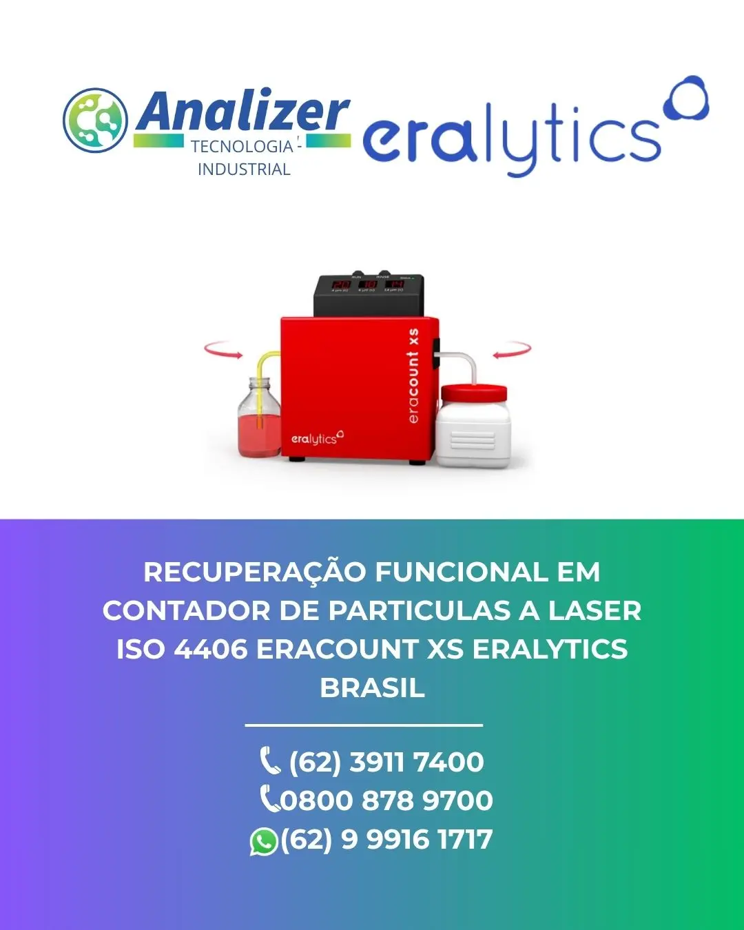 RESTAURAÇÃO CONTADOR DE PARTICULAS A LASER ISO 4406 ERACOUNT XS ERALYTICS BRASIL